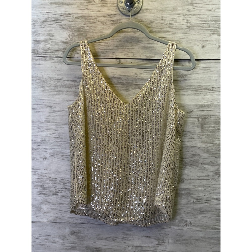 Loft Tank Top Womens S Gold Sequin Double V Shell Sleeveless Blouse NEW